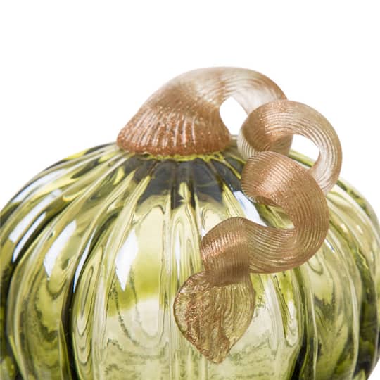 Glitzhome® Green & Amber Crackle Glass Short Pumpkin Set